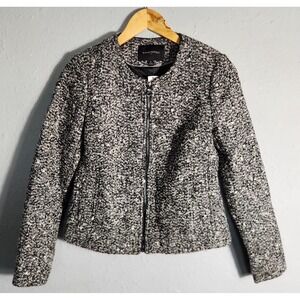 Banana Republic Gray tweed black Trim full zip Blazer Jacket Size 0